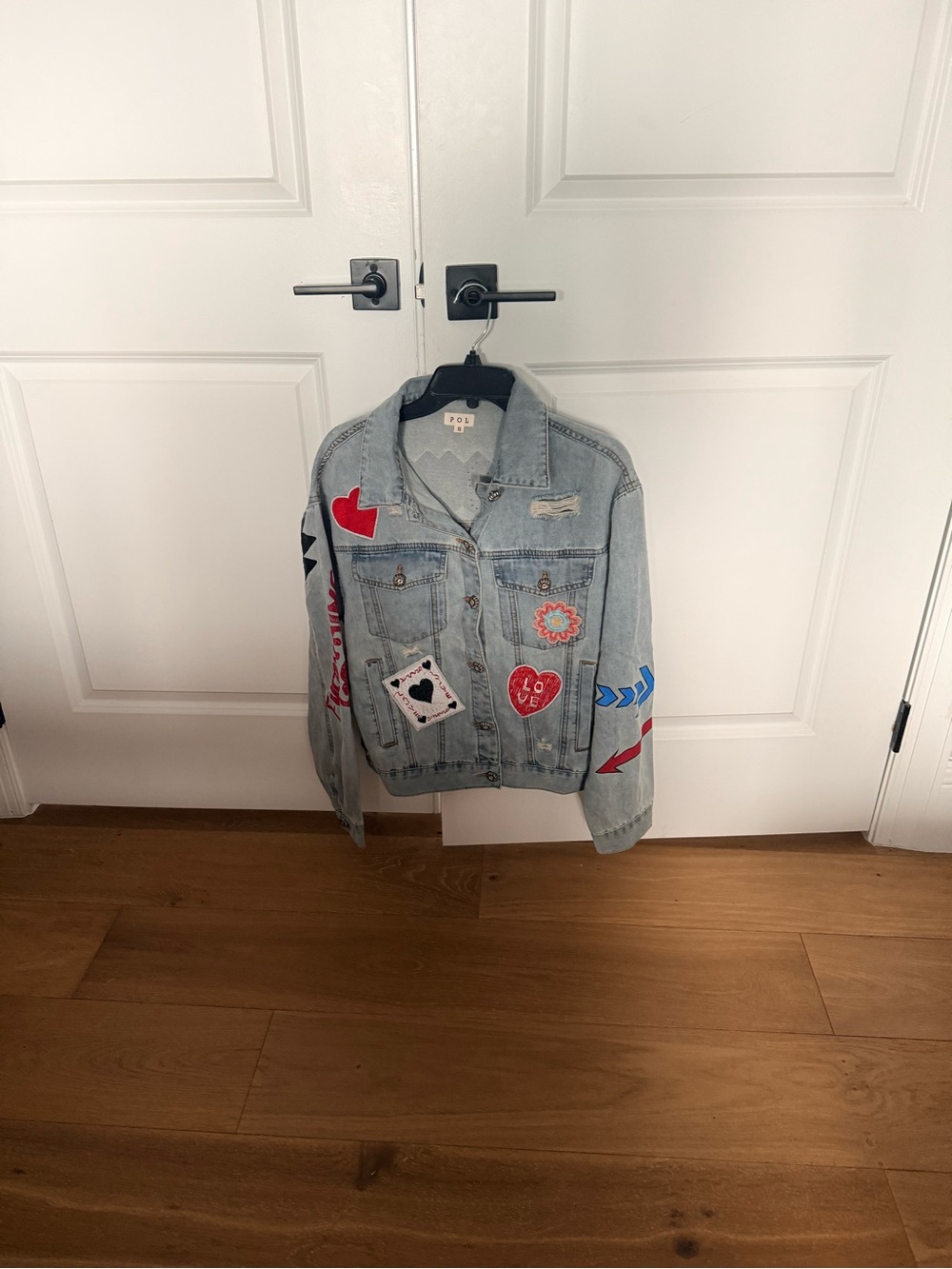 POL Light Blue Denim Jacket with Red Heart & Multicolor Patches - Picture 4 of 4